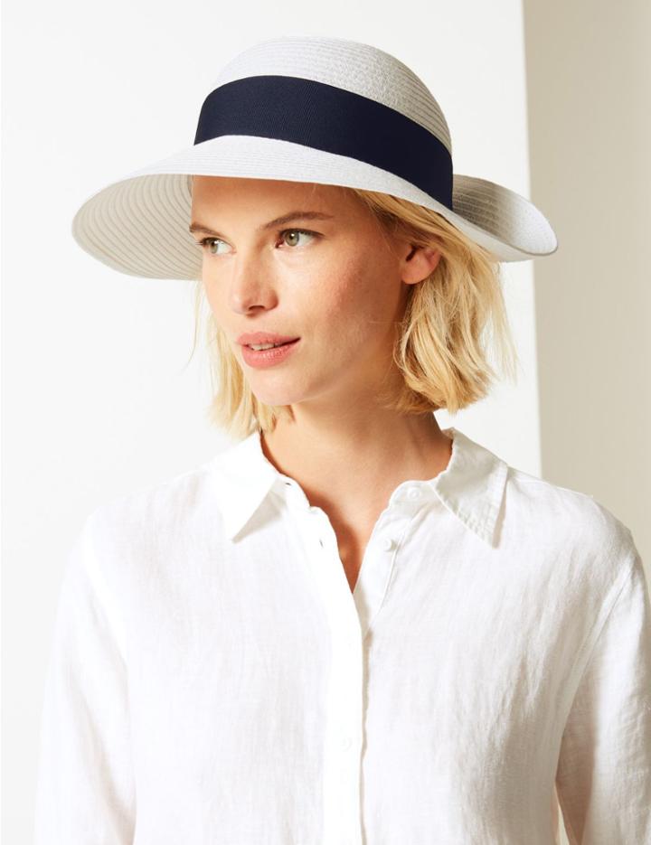 Marks & Spencer Grosgrain Bow Up Brim Sun Hat White Mix