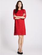 Marks & Spencer Lace Half Sleeve Skater Dress Red