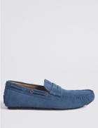 Marks & Spencer Suede Driving Shoes With Stain Resistant Azure Blue