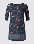 Marks & Spencer Crane & Floral Print Half Sleeve T-shirt Navy Mix