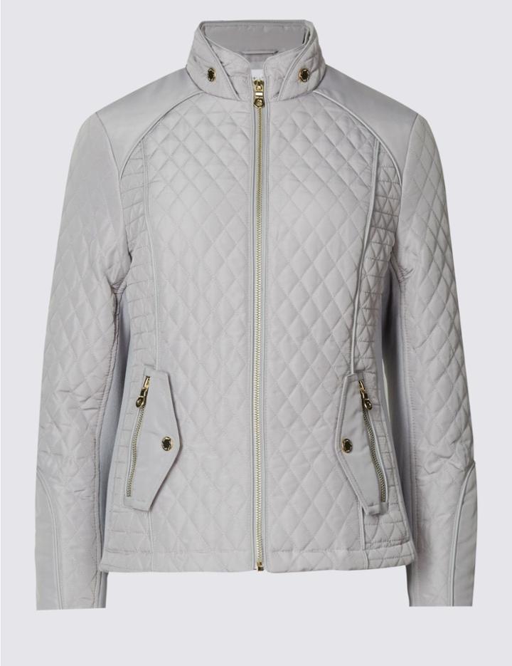 Marks & Spencer Quilted Jacket With Stormwear&trade; Silver Grey
