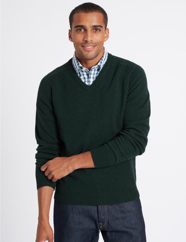 Marks & Spencer Pure Lambswool Jumper Dark Evergreen
