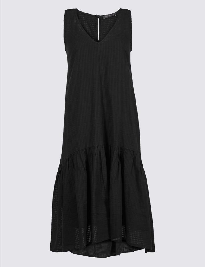 Marks & Spencer Pure Cotton Checked Peplum Midi Dress Black