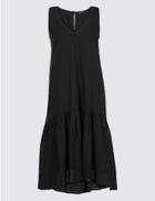 Marks & Spencer Pure Cotton Checked Peplum Midi Dress Black