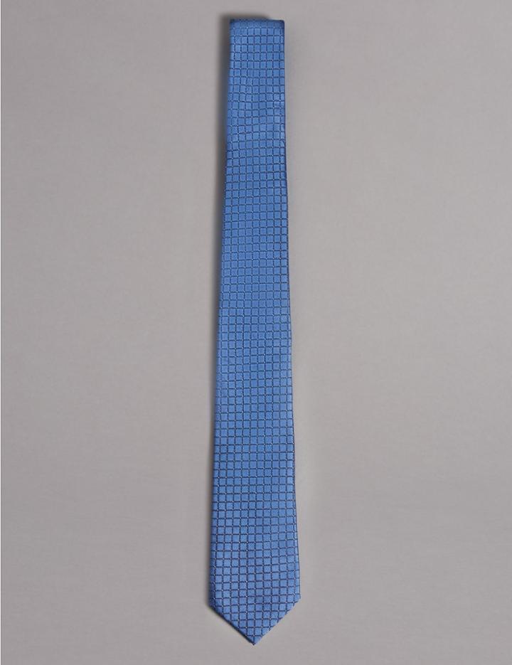 Marks & Spencer Pure Silk Textured Tie Faded Blue