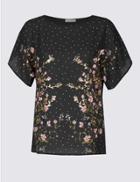 Marks & Spencer Floral Foil Print Short Sleeve T-shirt Black Mix