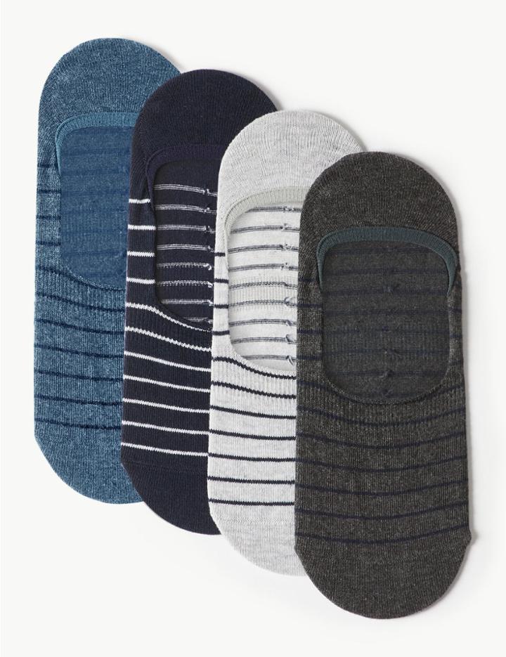 Marks & Spencer 4 Pack Cool & Freshfeet&trade; Striped Shoe Liners Navy Mix