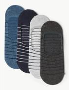 Marks & Spencer 4 Pack Cool & Freshfeet&trade; Striped Shoe Liners Navy Mix
