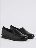 Marks & Spencer Leather Wedge Heel Stitch Detail Loafers Black