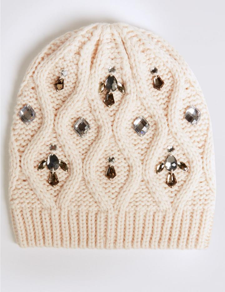 Marks & Spencer Jeweled Beanie Hat Cream