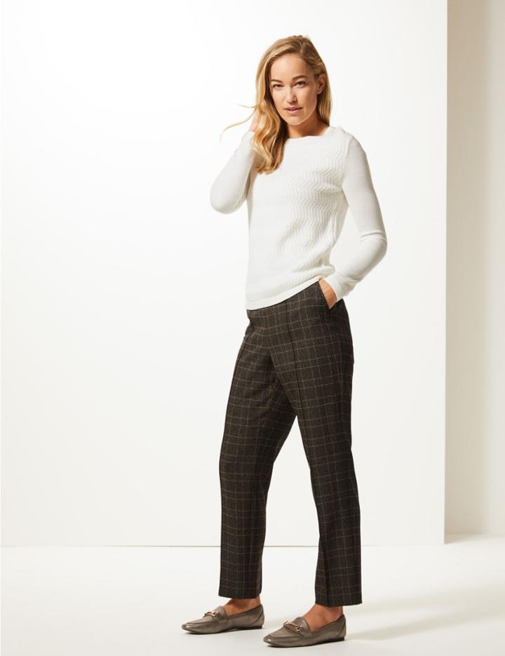 Marks & Spencer Textured Straight Leg Trousers Brown Mix