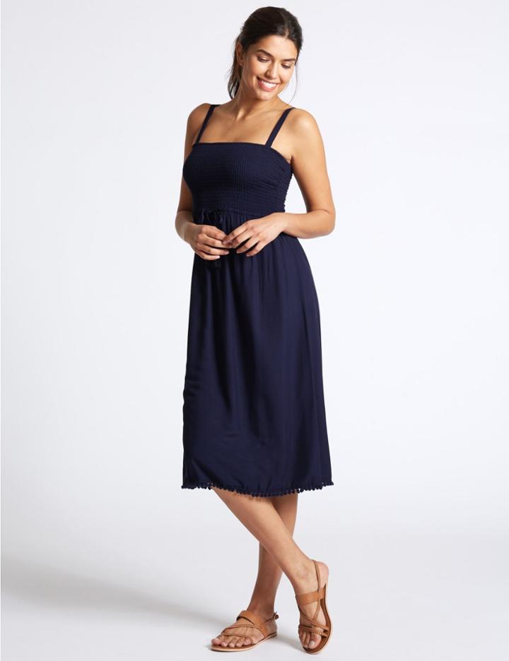 Marks & Spencer Shirred Midi Dress Dark Midnight