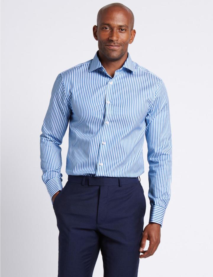 Marks & Spencer Pure Cotton Slim Fit Shirt Medium Blue Mix