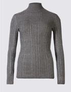 Marks & Spencer Variegated Ribbed Turtle Neck Jumper Light Grey