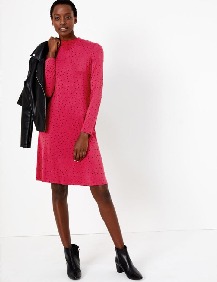 Marks & Spencer Polka Dot Jersey Swing Dress Pink Mix