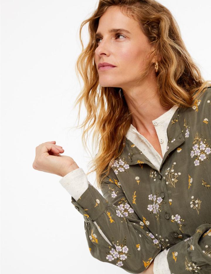 Marks & Spencer Cupro Ditsy Relaxed Midi Dress Khaki Mix