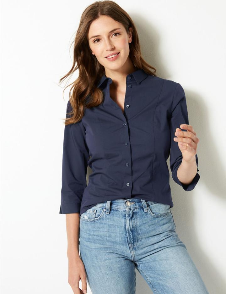 Marks & Spencer 3/4 Sleeve Shirt Navy