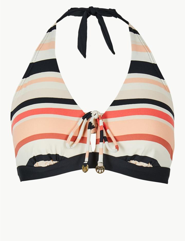 Marks & Spencer Striped Triangle Bikini Top Pink Mix