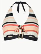 Marks & Spencer Striped Triangle Bikini Top Pink Mix