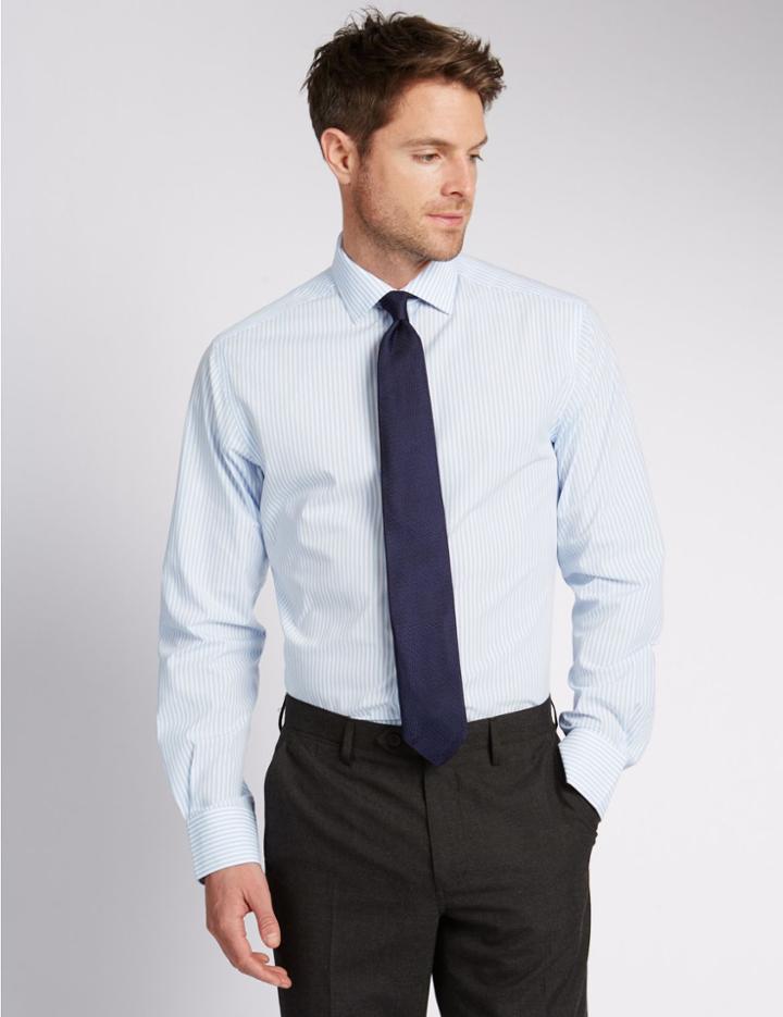 Marks & Spencer 3 Pack Easy To Iron Slim Fit Shirts Blue Mix