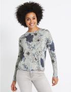 Marks & Spencer Floral Print Ribbed Sleeve Jumper Grey Mix