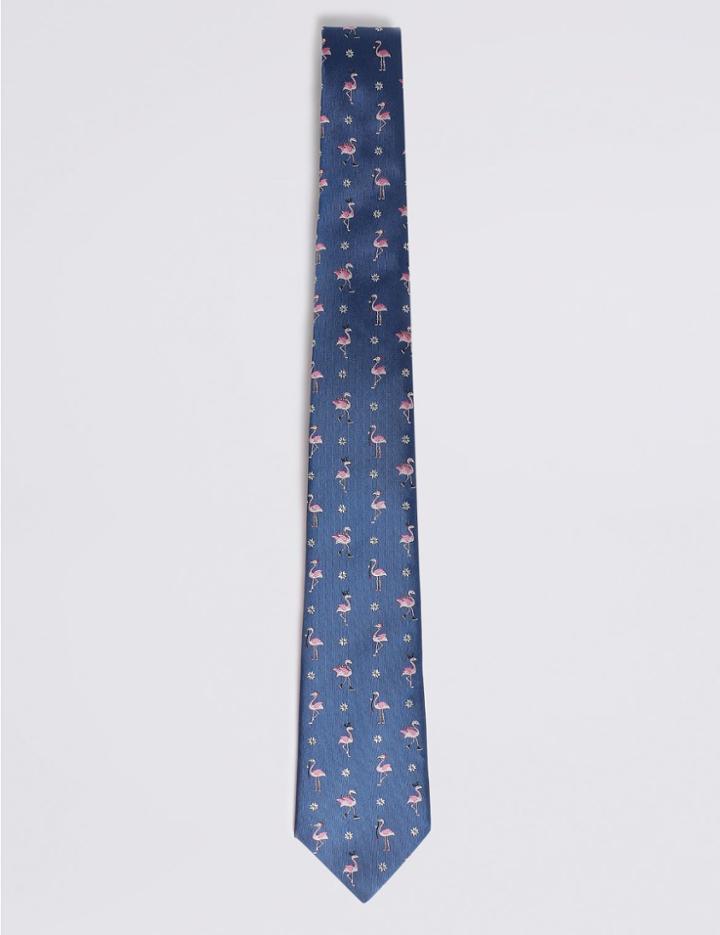 Marks & Spencer Skating Flamingo Christmas Tie Blue Mix