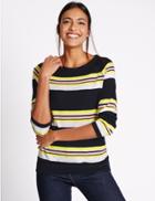 Marks & Spencer Striped 3/4 Sleeve T-shirt Multi