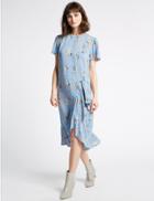 Marks & Spencer Floral Print Short Sleeve Midi Dress Blue Mix