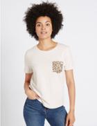 Marks & Spencer Pure Cotton Sequin Pocket T-shirt Ivory Mix