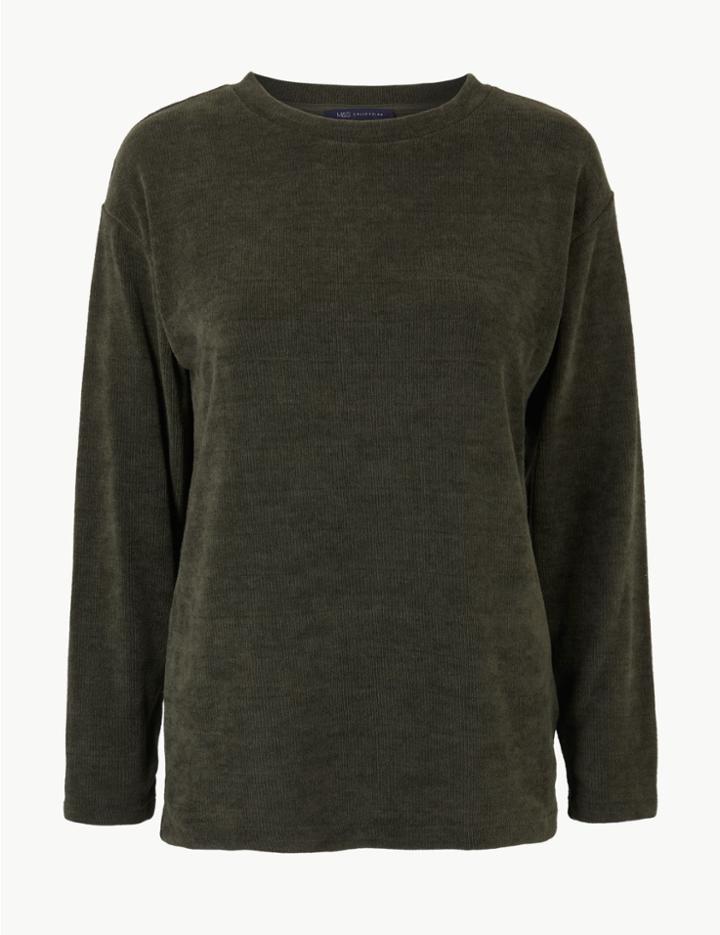 Marks & Spencer Textured Round Neck Long Sleeve Sweatshirt Khaki