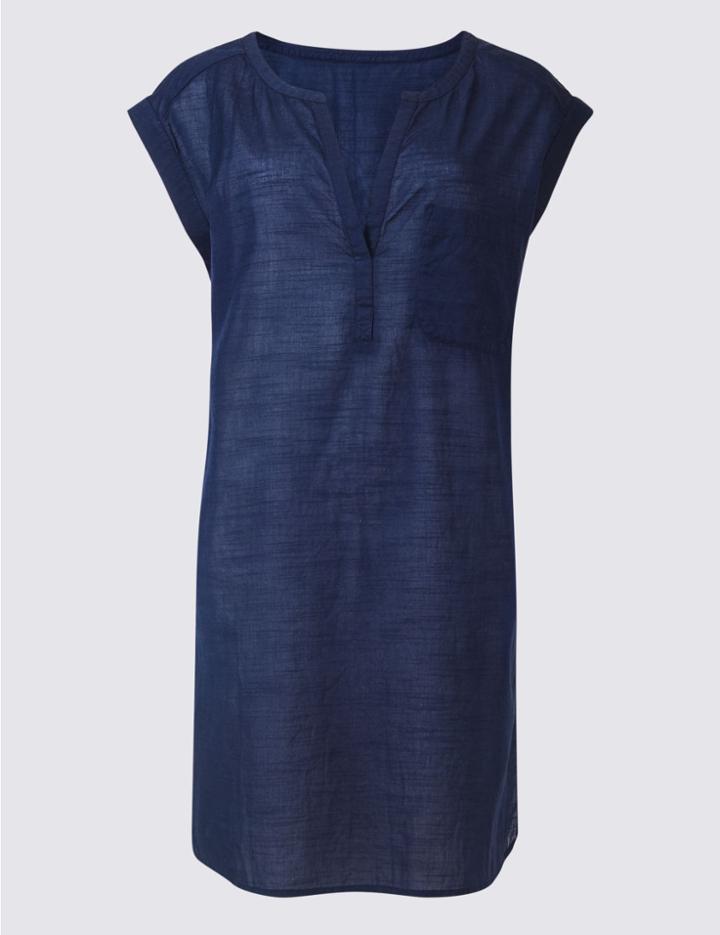 Marks & Spencer Pure Cotton Sleeveless Shirt Dress Navy