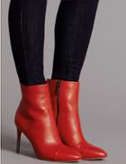 Marks & Spencer Leather Stiletto Heel Toe Cap Ankle Boots Red