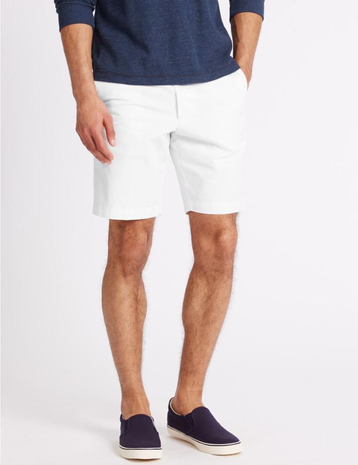 Marks & Spencer Pure Cotton Shorts With Adjustable Waist White Mix