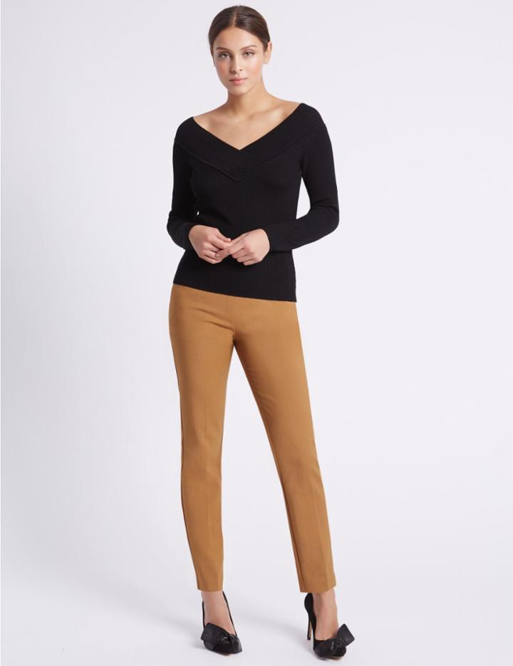 Marks & Spencer Cotton Blend Slim Leg Trousers Cognac