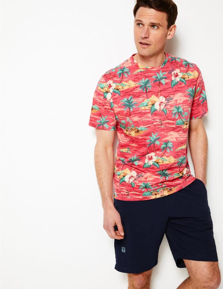 Marks & Spencer Pure Cotton Printed Crew Neck T-shirt Red Mix