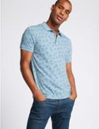 Marks & Spencer Slim Fit Pure Cotton Printed Polo Shirt Denim Mix