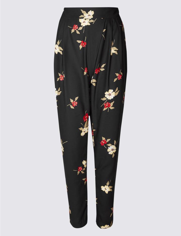 Marks & Spencer Floral Print Crepe Wide Leg Trousers Black Mix
