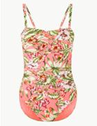 Marks & Spencer Secret Slimming&trade; Floral Print Bandeau Swimsuit Coral Mix