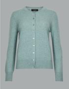 Marks & Spencer Pure Cashmere Button Through Cardigan Blue/green