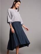 Marks & Spencer Pure Linen Asymmetric A-line Midi Skirt Navy