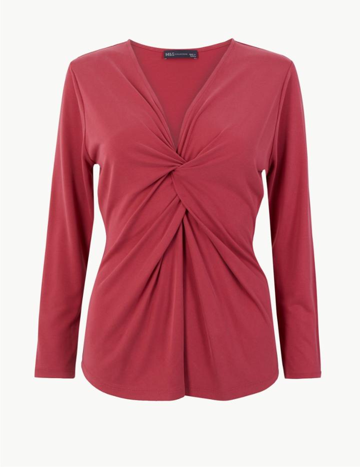 Marks & Spencer Twisted Front V-neck Fitted Long Sleeve Top Rowan