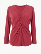 Marks & Spencer Twisted Front V-neck Fitted Long Sleeve Top Rowan