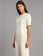 Marks & Spencer Striped Ponte Short Sleeve T-shirt Ivory Mix