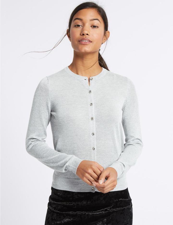 Marks & Spencer Round Neck Cardigan Grey Mix