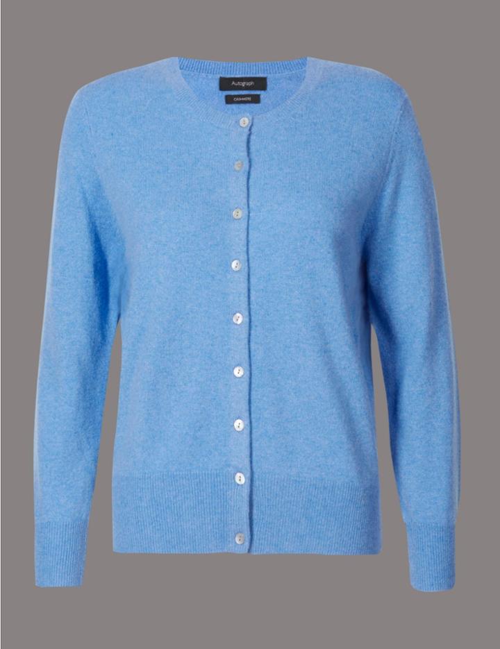 Marks & Spencer Pure Cashmere Crew Neck Cardigan Cornflower