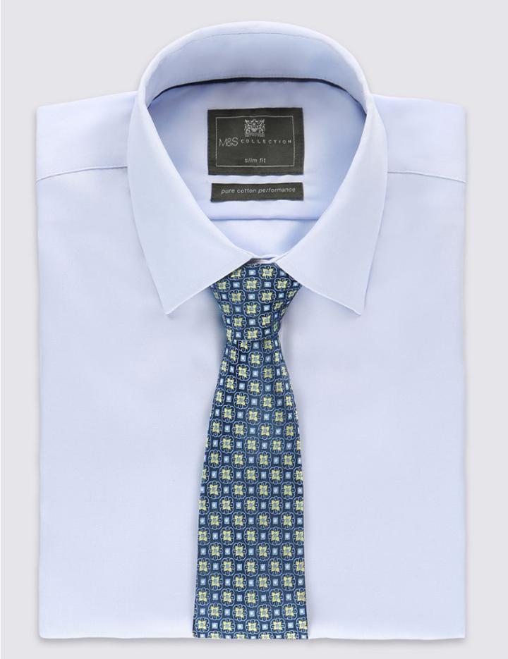 Marks & Spencer Embroidered Geometric Print Floral Tie Yellow Mix