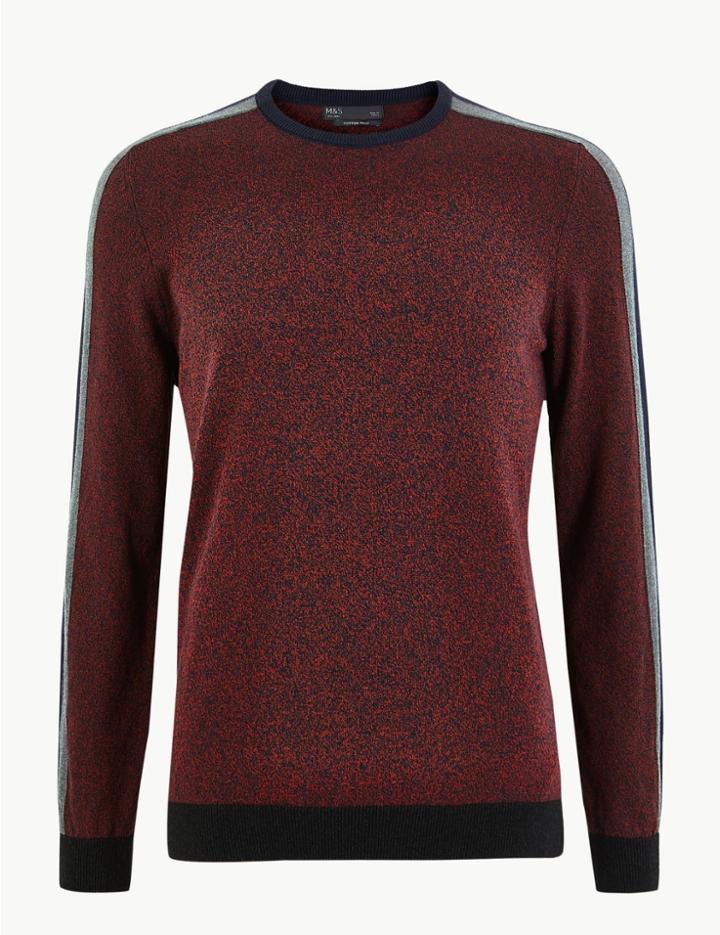 Marks & Spencer Cotton Rich Side Stripe Jumper Rust Mix