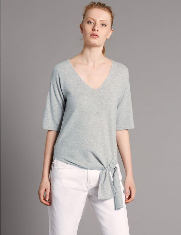 Marks & Spencer Pure Cashmere V-neck Half Sleeve Jumper Silver Grey