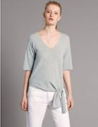 Marks & Spencer Pure Cashmere V-neck Half Sleeve Jumper Silver Grey