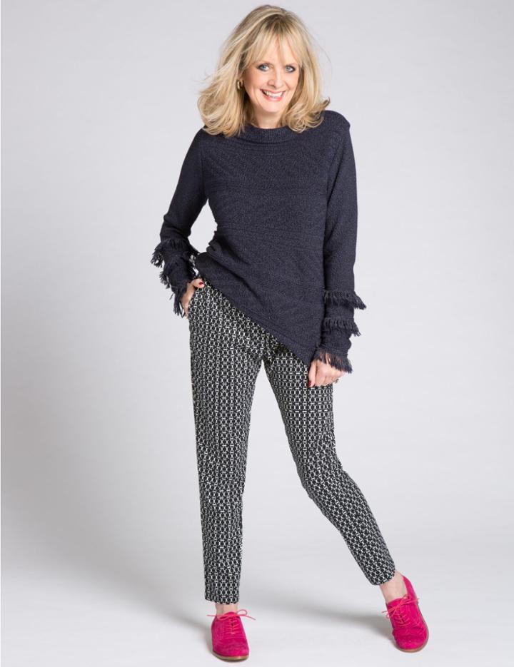 Marks & Spencer Dash Print Slim Leg Trousers Navy Mix